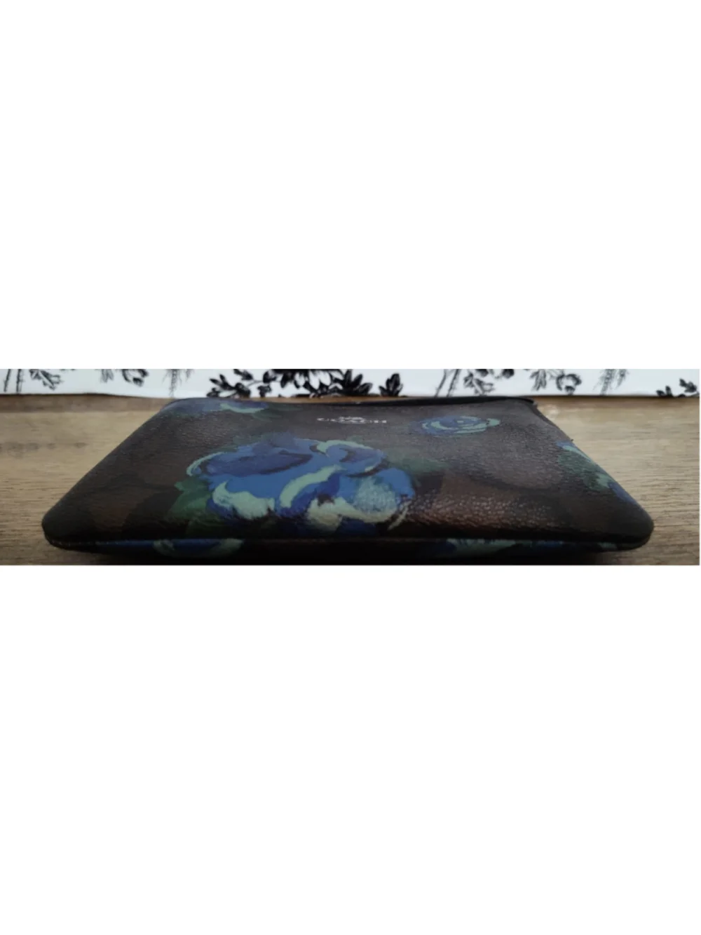 Women's Coach Wristlet One Size Brown Blue Floral Print Clutch